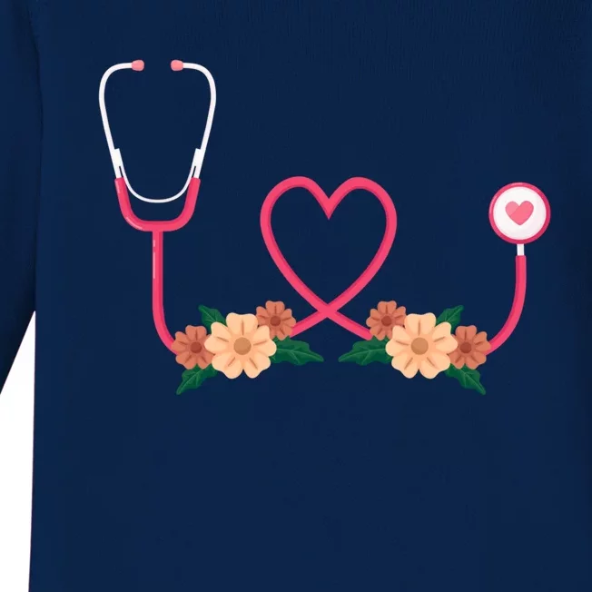 Floral Stethoscope Nurse Flower Female Doctor Gift Baby Long Sleeve Bodysuit