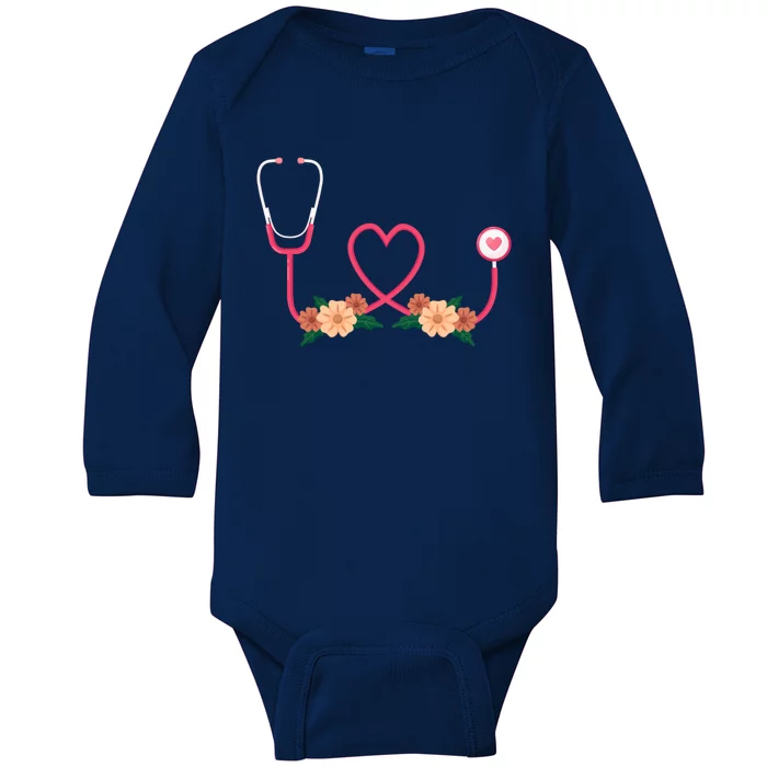 Floral Stethoscope Nurse Flower Female Doctor Gift Baby Long Sleeve Bodysuit