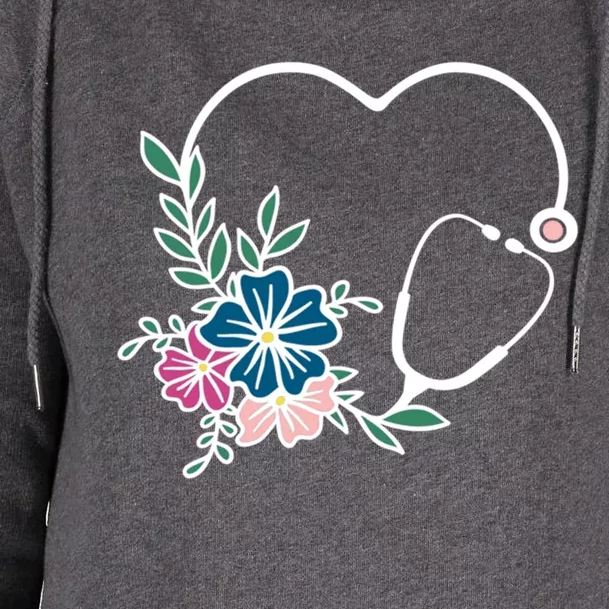 Floral Stethoscope Nurse Healthcare Worker Medical Field Cool Gift Womens Funnel Neck Pullover Hood