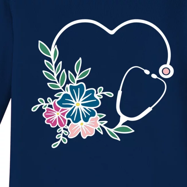 Floral Stethoscope Nurse Healthcare Worker Medical Field Cool Gift Baby Long Sleeve Bodysuit