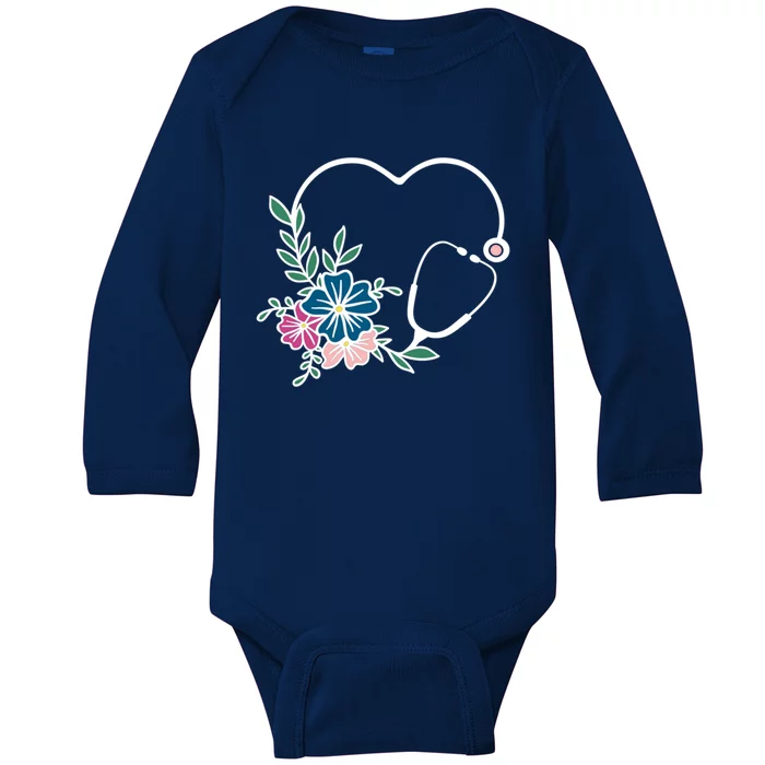 Floral Stethoscope Nurse Healthcare Worker Medical Field Cool Gift Baby Long Sleeve Bodysuit