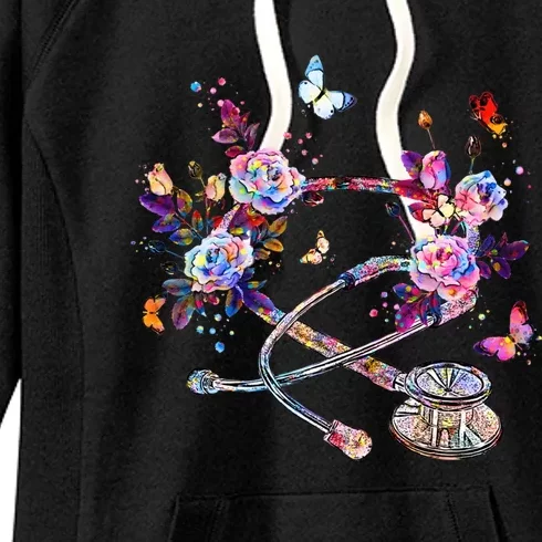 Floral Stethoscope Nursing Medical Tools Science Nurse Hand Gift Women's Fleece Hoodie