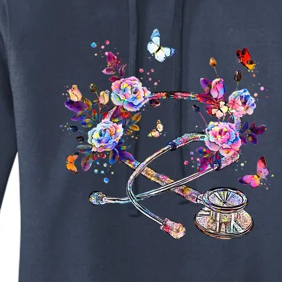 Floral Stethoscope Nursing Medical Tools Science Nurse Hand Gift Women's Pullover Hoodie