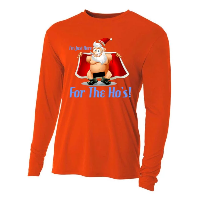 Funny Santa Nude Censored Just Here For The Ho's Cooling Performance Long Sleeve Crew