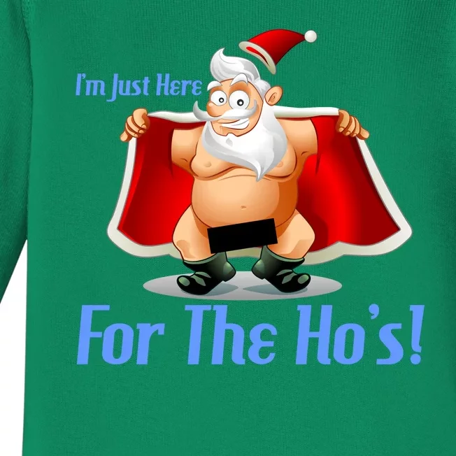 Funny Santa Nude Censored Just Here For The Ho's Baby Long Sleeve Bodysuit