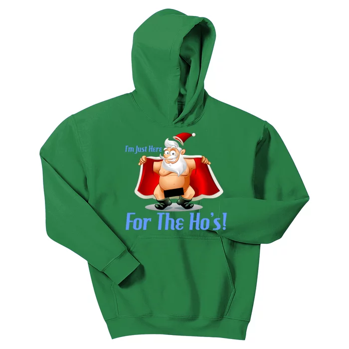 Funny Santa Nude Censored Just Here For The Ho's Kids Hoodie