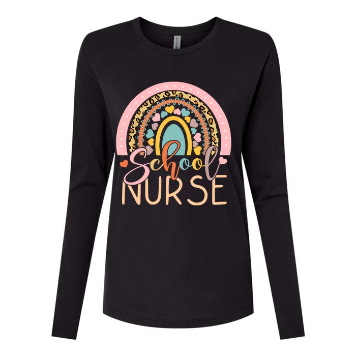 Funny School Nurse Rainbow Leopard Nurse Back To School Womens Cotton Relaxed Long Sleeve T-Shirt