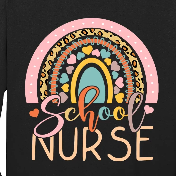 Funny School Nurse Rainbow Leopard Nurse Back To School Long Sleeve Shirt