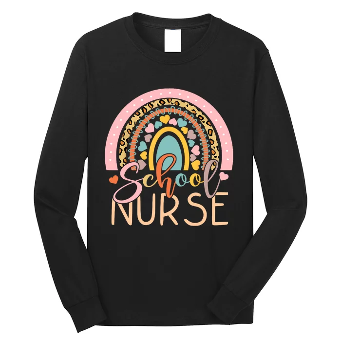 Funny School Nurse Rainbow Leopard Nurse Back To School Long Sleeve Shirt