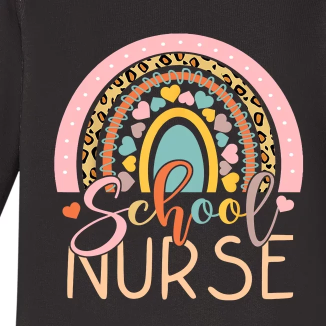 Funny School Nurse Rainbow Leopard Nurse Back To School Baby Long Sleeve Bodysuit