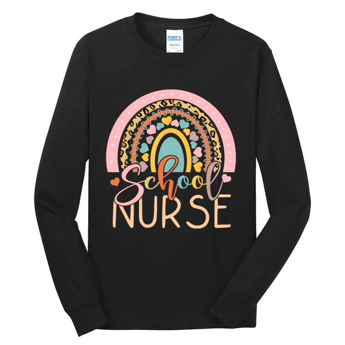 Funny School Nurse Rainbow Leopard Nurse Back To School Tall Long Sleeve T-Shirt