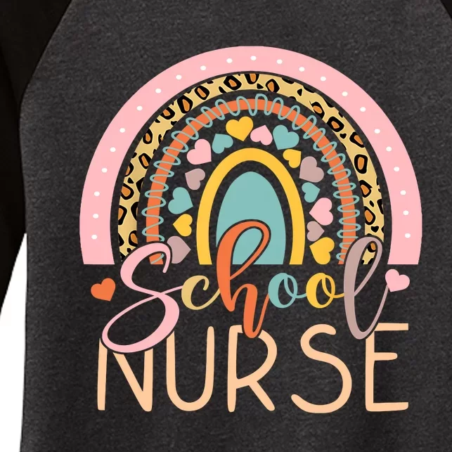 Funny School Nurse Rainbow Leopard Nurse Back To School Women's Tri-Blend 3/4-Sleeve Raglan Shirt