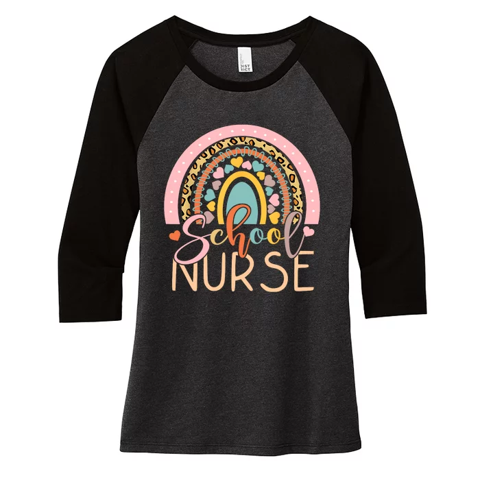 Funny School Nurse Rainbow Leopard Nurse Back To School Women's Tri-Blend 3/4-Sleeve Raglan Shirt