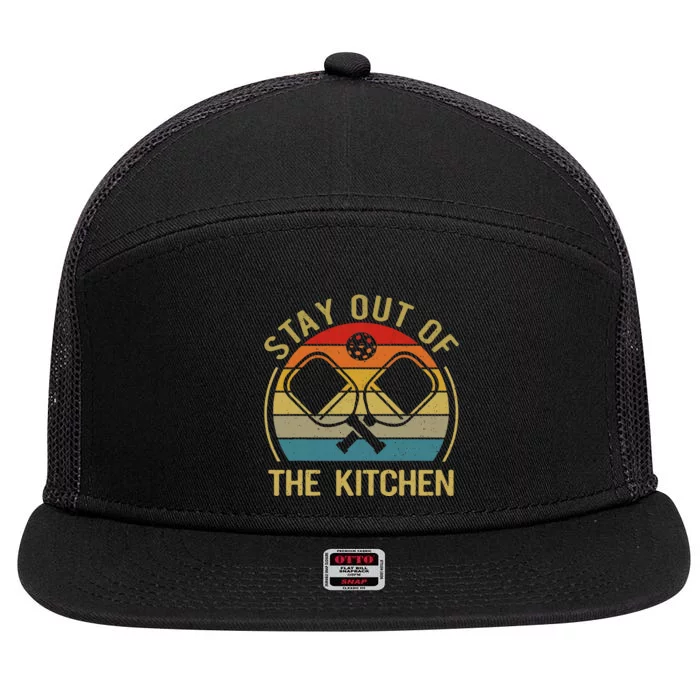 Funny Stay Out Of The Kitchen Pickleball Dad Mom 7 Panel Mesh Trucker Snapback Hat