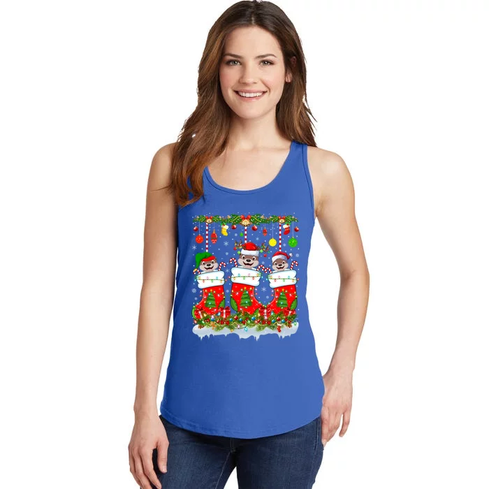 Funny Sea Otter In Xmas Socks Lights Sea Otter Christmas Gift Ladies Essential Tank