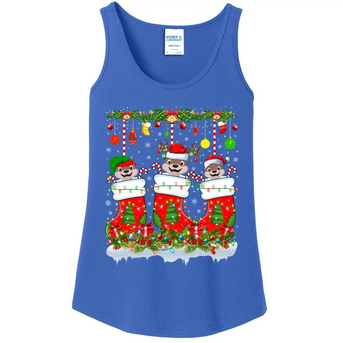 Funny Sea Otter In Xmas Socks Lights Sea Otter Christmas Gift Ladies Essential Tank