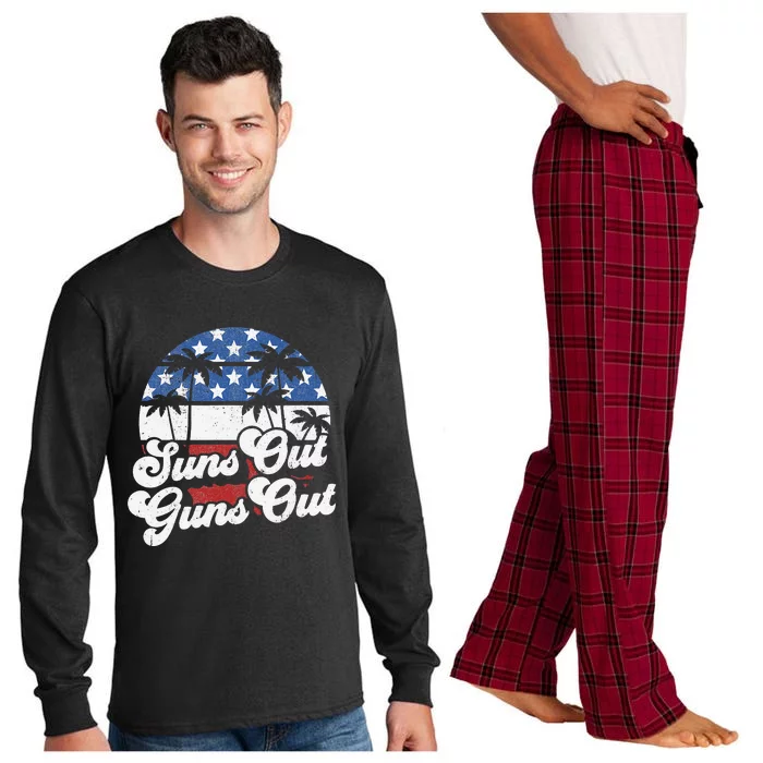 Funny Suns Out Guns Out 4th of July USA American Flag Beach Long Sleeve Pajama Set