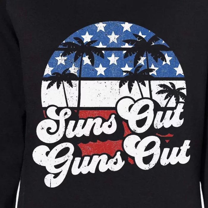 Funny Suns Out Guns Out 4th of July USA American Flag Beach Womens California Wash Sweatshirt