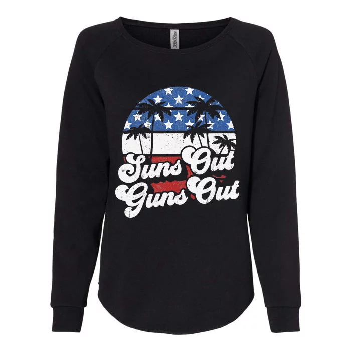 Funny Suns Out Guns Out 4th of July USA American Flag Beach Womens California Wash Sweatshirt