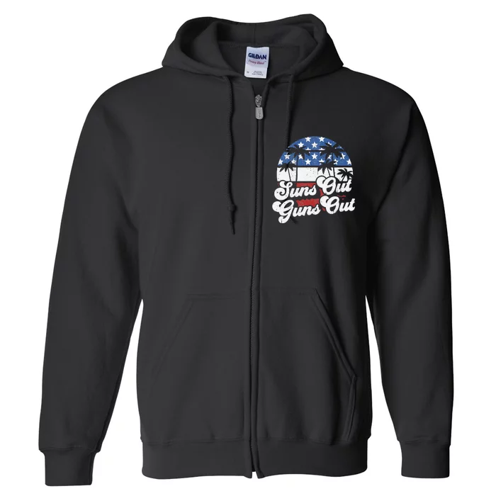 Funny Suns Out Guns Out 4th of July USA American Flag Beach Full Zip Hoodie