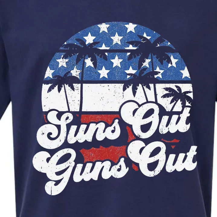 Funny Suns Out Guns Out 4th of July USA American Flag Beach Sueded Cloud Jersey T-Shirt