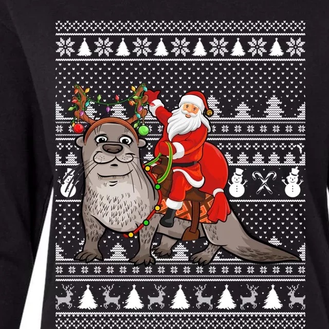 Funny Sea Otter Lover Santa Riding Sea Otter Ugly Christmas Great Gift Womens Cotton Relaxed Long Sleeve T-Shirt