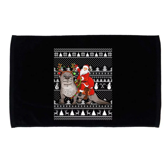 Funny Sea Otter Lover Santa Riding Sea Otter Ugly Christmas Great Gift Microfiber Hand Towel