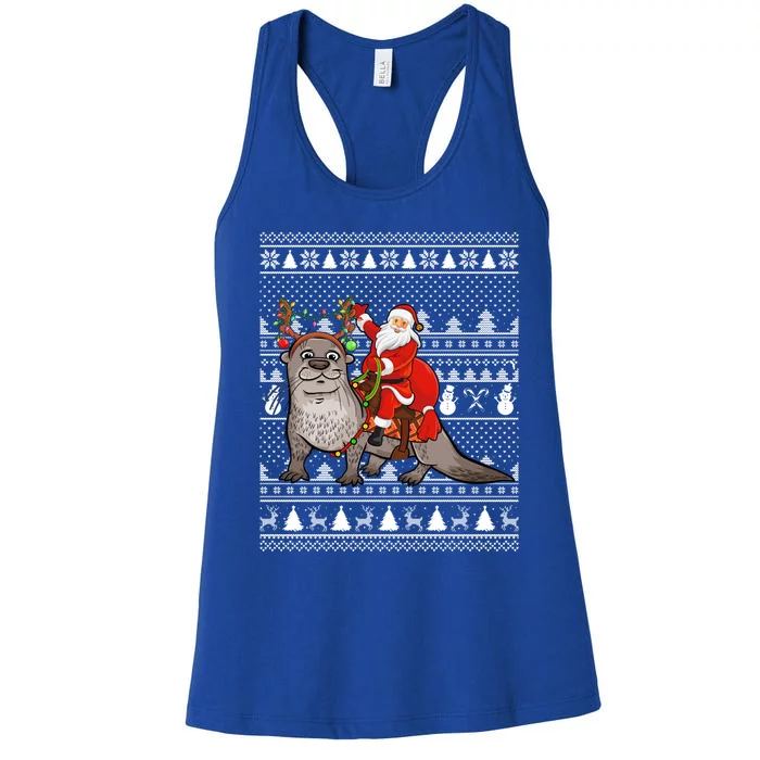 Funny Sea Otter Lover Santa Riding Sea Otter Ugly Christmas Great Gift Women's Racerback Tank