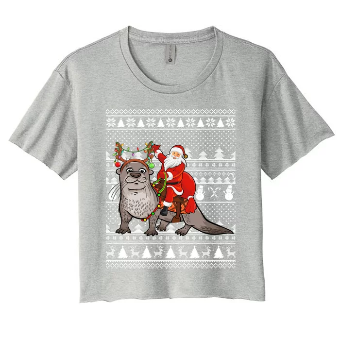 Funny Sea Otter Lover Santa Riding Sea Otter Ugly Christmas Great Gift Women's Crop Top Tee