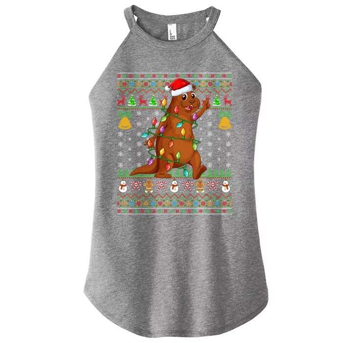 Funny Sea Otter Lover Xmas Santa Sea Otter Ugly Christmas Gift Women’s Perfect Tri Rocker Tank