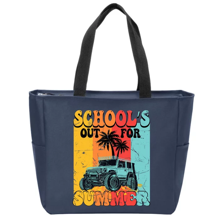 Funny School's Out For Summer Teacher Summer Vacation Groovy Zip Tote Bag