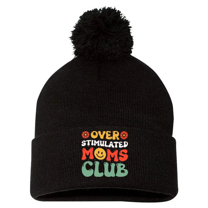 Funny Saying Overstimulated Moms Club Groovy Pom Pom 12in Knit Beanie