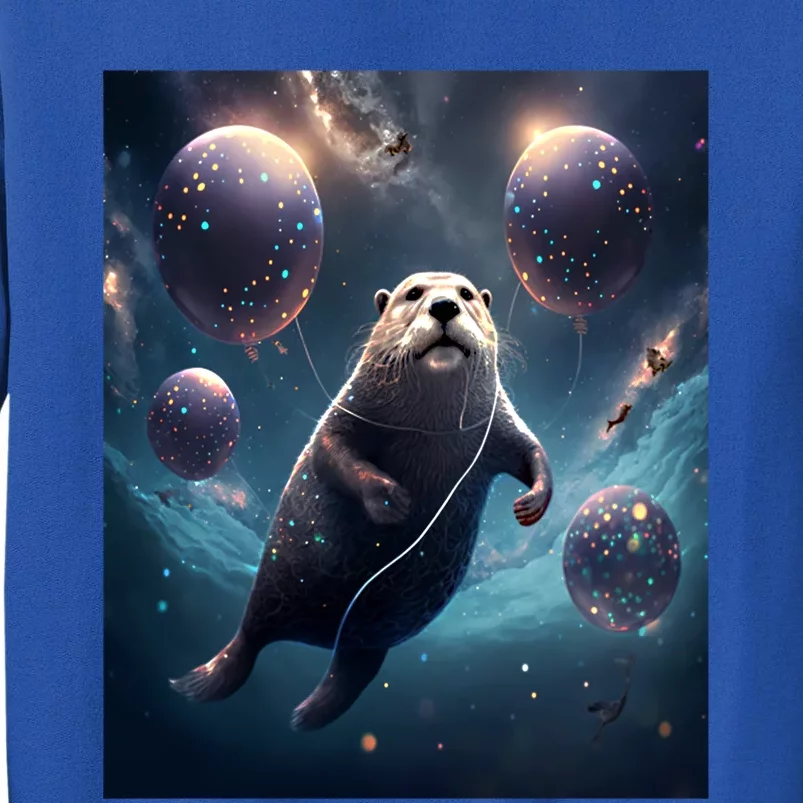 Funny Space Otters Space Otter With Planet Balloons Gift Tall Sweatshirt