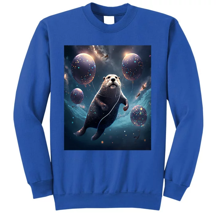 Funny Space Otters Space Otter With Planet Balloons Gift Tall Sweatshirt