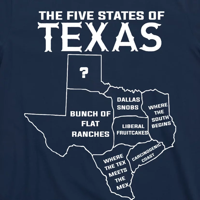 Five States Of Texas Funny Maps Of Dallas Houston Austin T-Shirt