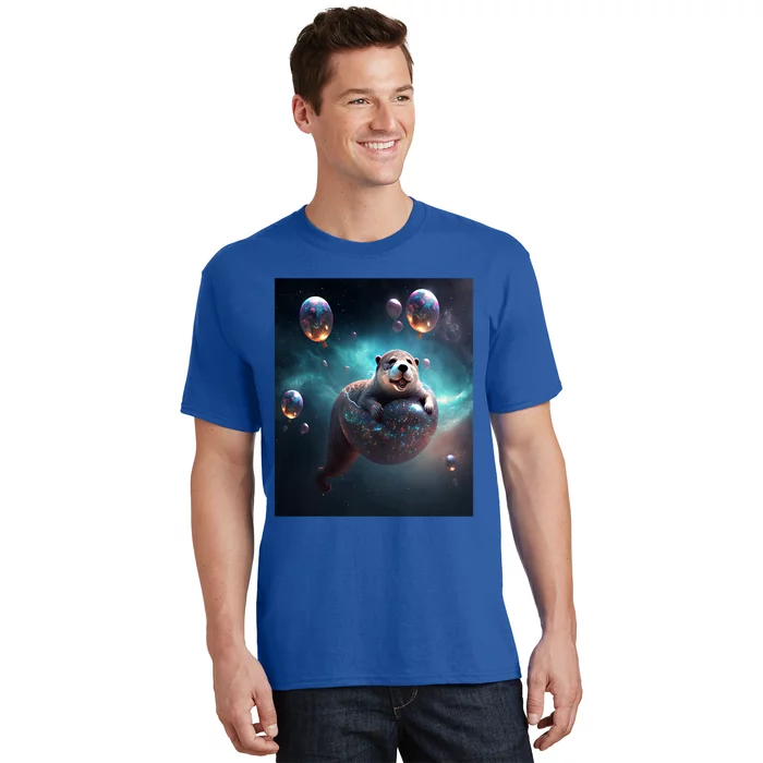 Funny Space Otters Space Otter With Planet Balloons Cute Gift T-Shirt