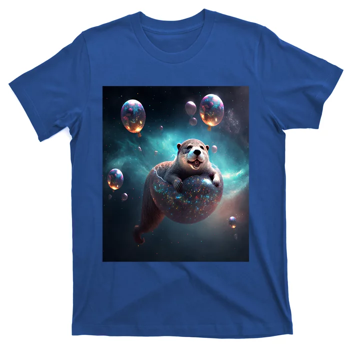 Funny Space Otters Space Otter With Planet Balloons Cute Gift T-Shirt