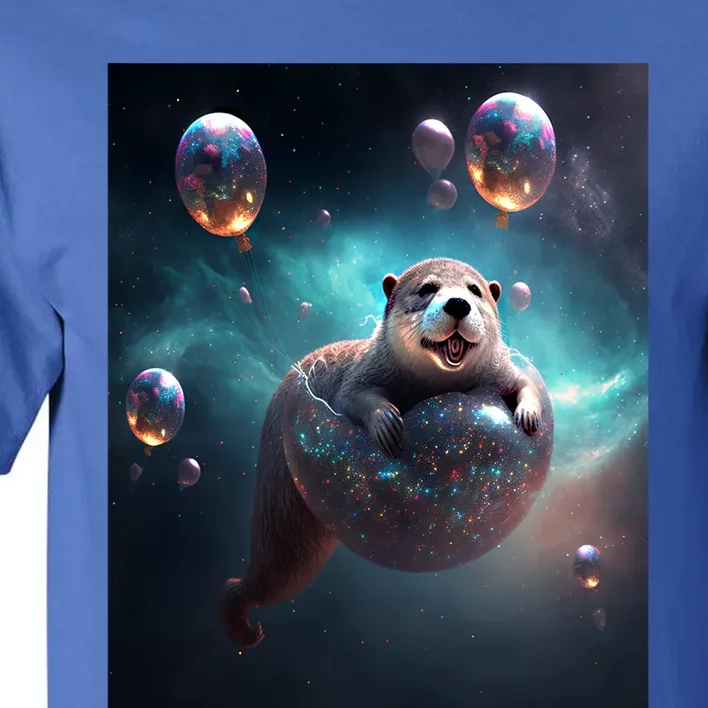 Funny Space Otters Space Otter With Planet Balloons Cute Gift Tall T-Shirt