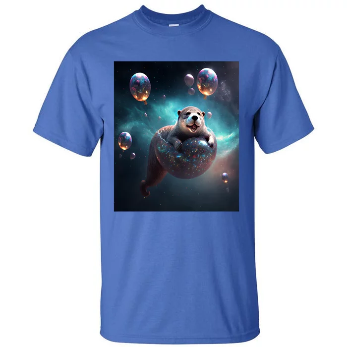 Funny Space Otters Space Otter With Planet Balloons Cute Gift Tall T-Shirt