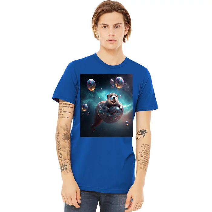 Funny Space Otters Space Otter With Planet Balloons Cute Gift Premium T-Shirt