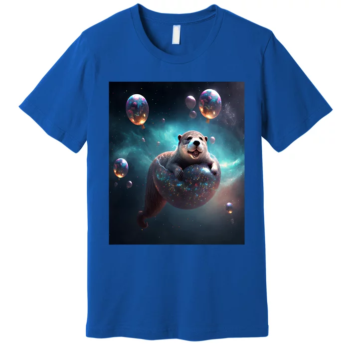 Funny Space Otters Space Otter With Planet Balloons Cute Gift Premium T-Shirt