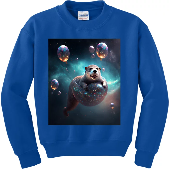 Funny Space Otters Space Otter With Planet Balloons Cute Gift Kids Sweatshirt