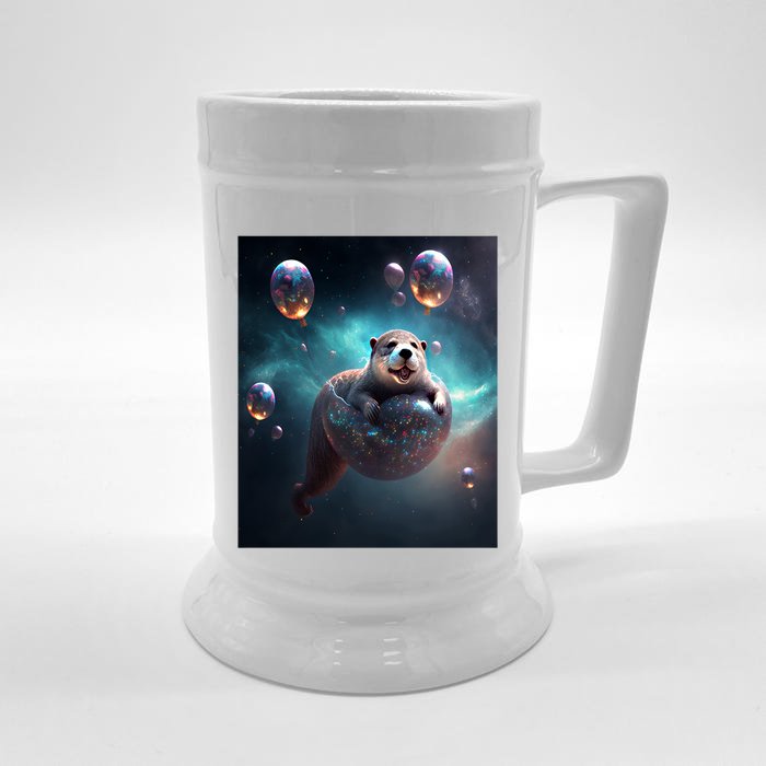 Funny Space Otters Space Otter With Planet Balloons Cute Gift Front & Back Beer Stein