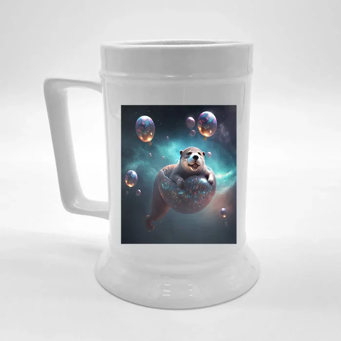 Funny Space Otters Space Otter With Planet Balloons Cute Gift Front & Back Beer Stein