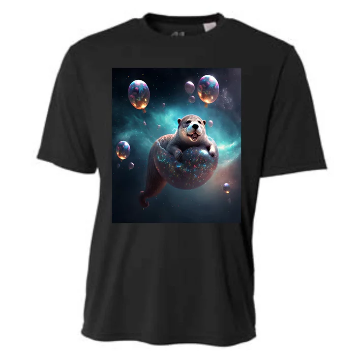 Funny Space Otters Space Otter With Planet Balloons Gift Cooling Performance Crew T-Shirt