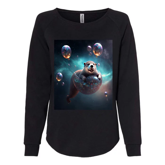 Funny Space Otters Space Otter With Planet Balloons Gift Womens California Wash Sweatshirt