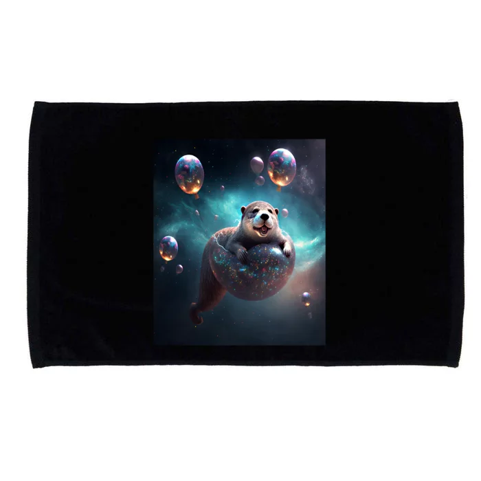 Funny Space Otters Space Otter With Planet Balloons Gift Microfiber Hand Towel