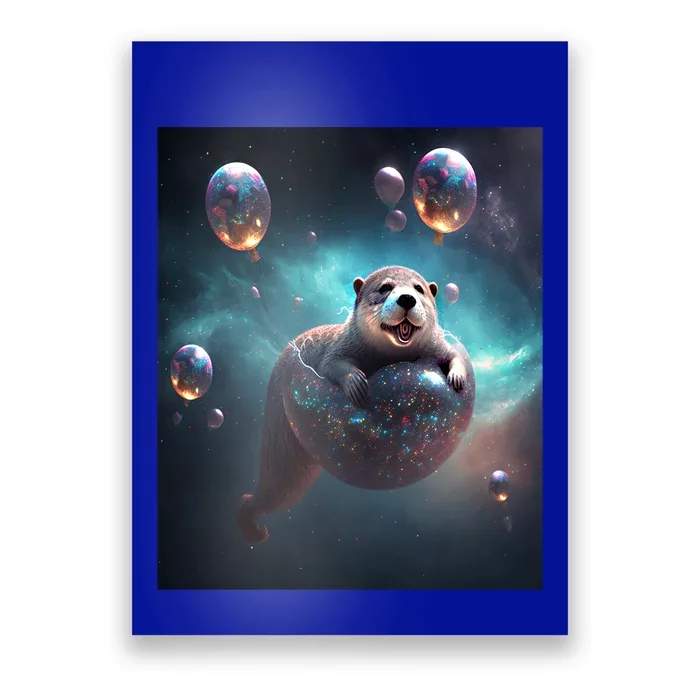 Funny Space Otters Space Otter With Planet Balloons Gift Poster