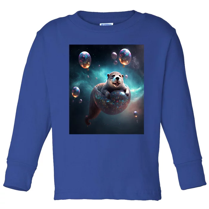 Funny Space Otters Space Otter With Planet Balloons Gift Toddler Long Sleeve Shirt