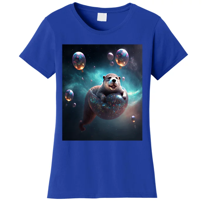 Funny Space Otters Space Otter With Planet Balloons Gift Women's T-Shirt